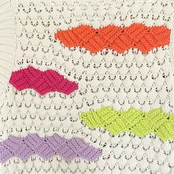 ZARA Oversized Ecru Crochet Sleeveless V-Neck Colour Block Sweater Vest Cream S - Picture 4 of 9